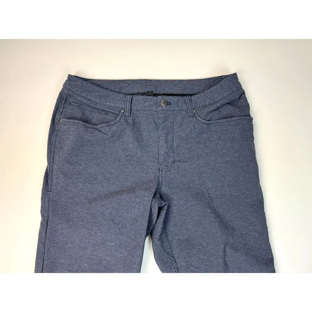 Lululemon ABC Pant Slim Tech Canvas Mens 33 EUC‎ Pockets Stretch Flat Front Blue